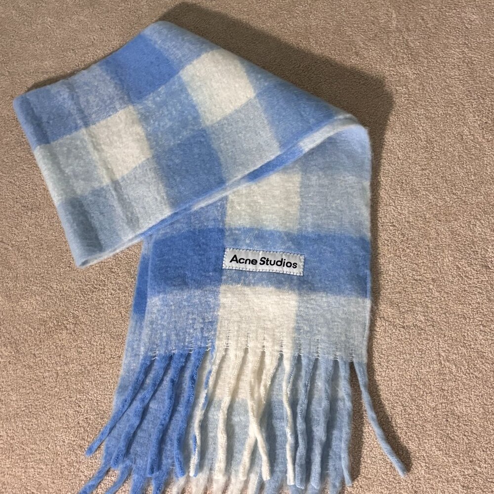 BRAND NEW Acne Studios Blue Mohair Checked Scarf